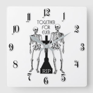 Horloge Carrée Deux squelettes amoureux