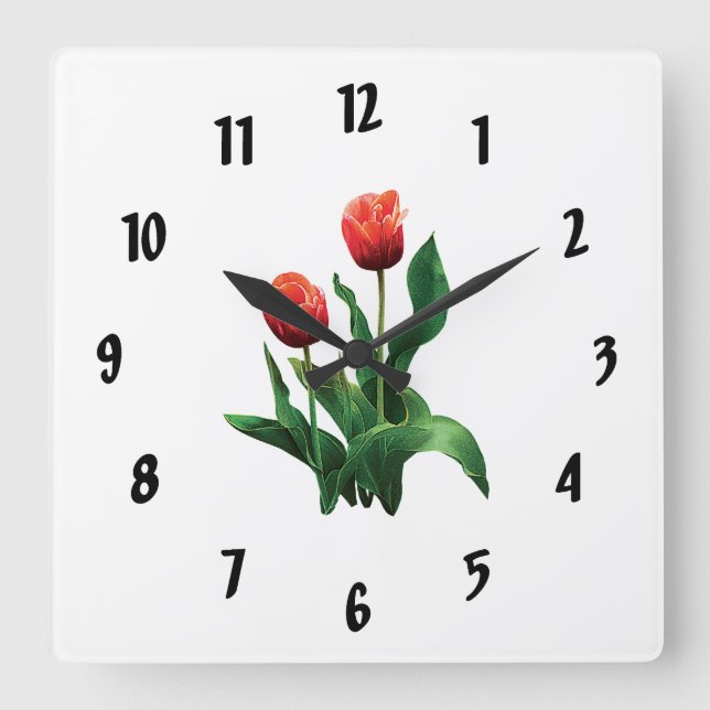 Horloge Carrée Deux tulipes rouges (Recto)