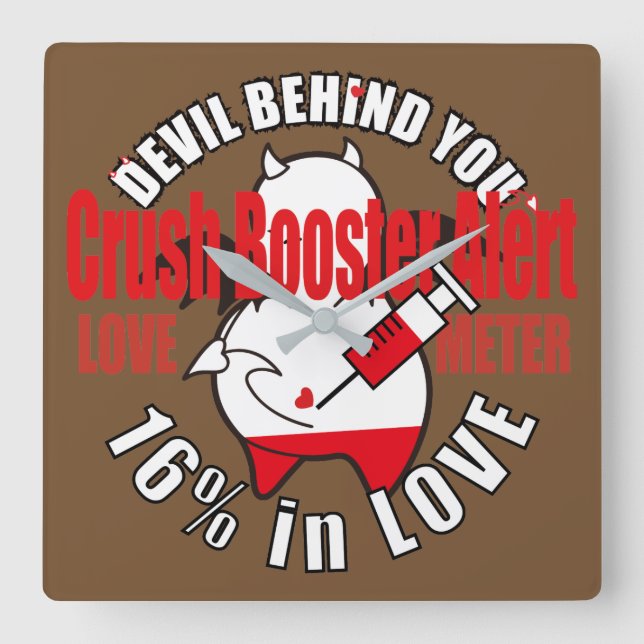 Horloge Carrée Diable timide mignon dans l'AMOUR (Recto)