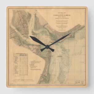 Horloge Carrée Diagramme nautique du port 1865 de Charleston