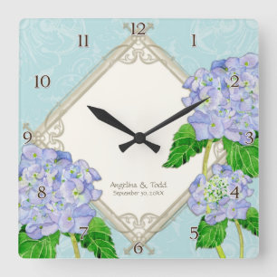 Horloge Carrée Diamond Swirl Blue Hydrangea