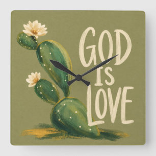 Horloge Carrée DIEU EST AMOUR Cadeau d'encouragement chrétien