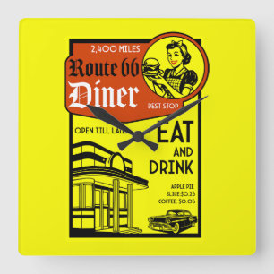 Horloge Carrée Diner américain des années 1950