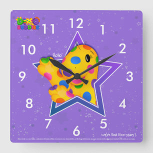 Horloge Carrée Dino-Buddies™ Square Wall Clock - Rollo™ w/Star