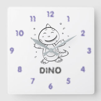Horloge Carrée Dinosaur - Animal d'art esquissé en noir et blanc
