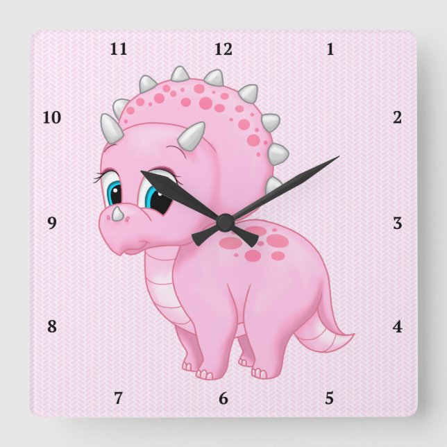Horloge Carrée Dinosaure de Cute Baby Pink (Recto)