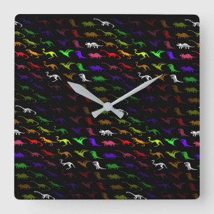 Horloge Carrée Dinosaure inhabituel cool arc-en-ciel coloré mign