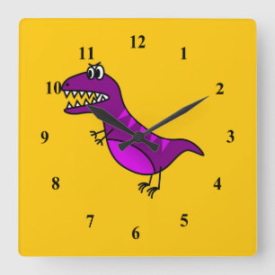 Horloge Carrée Dinosaure mignon violet en colère