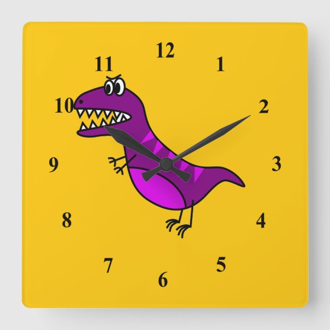 Horloge Carrée Dinosaure mignon violet en colère (Recto)