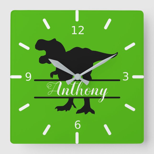 Horloge Carrée Dinosaure Square Wall Clock (Recto)
