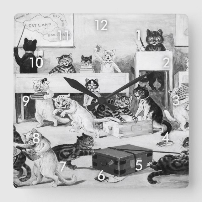 Horloge Carrée Discipline de la classe de chats, Louis Wain (Recto)