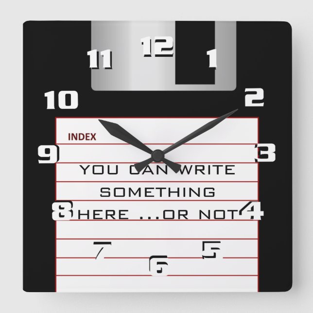 Horloge Carrée Disquette cool rétro Avec ajouter votre propre tex (Recto)