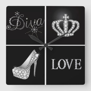 Horloge Carrée Diva Crown High Heel Love Collage
