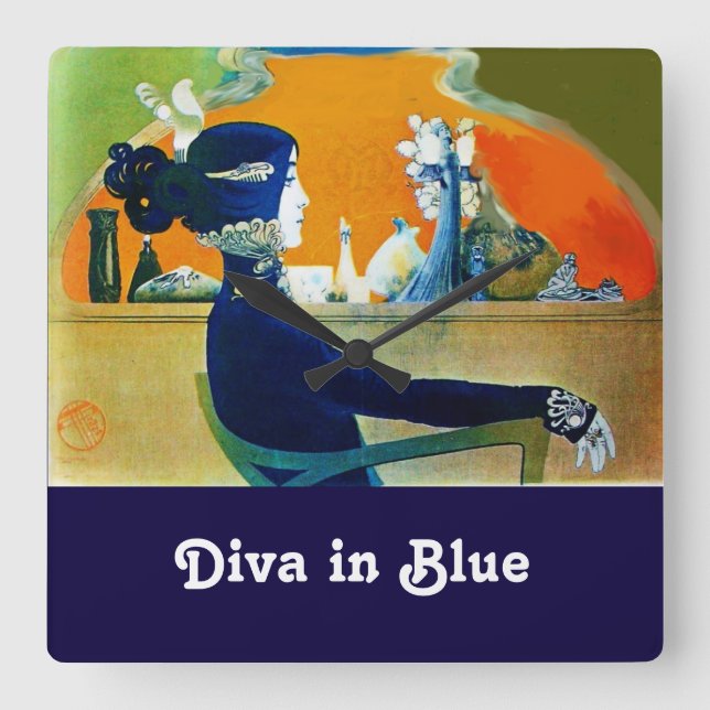 HORLOGE CARRÉE DIVA EN BLEU, MODE BEAUTÉ (Recto)