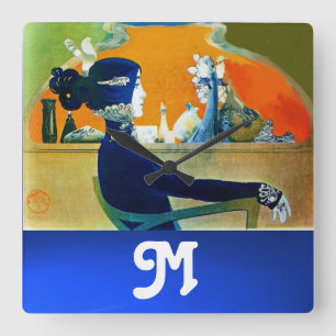 HORLOGE CARRÉE DIVA EN BLEU, MONOGRAMME DE MODE BEAUTÉ