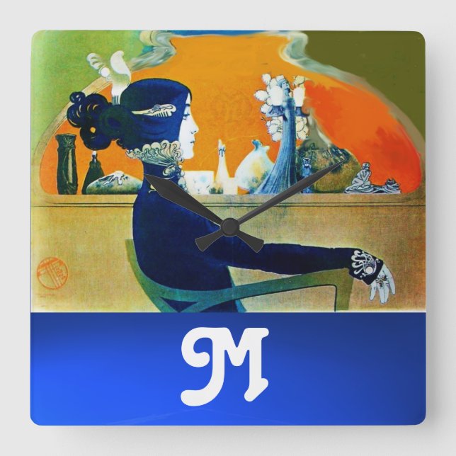 HORLOGE CARRÉE DIVA EN BLEU, MONOGRAMME DE MODE BEAUTÉ (Recto)