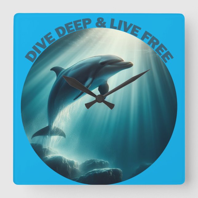 Horloge Carrée Dive Deep Live Dolphin gratuit (Recto)