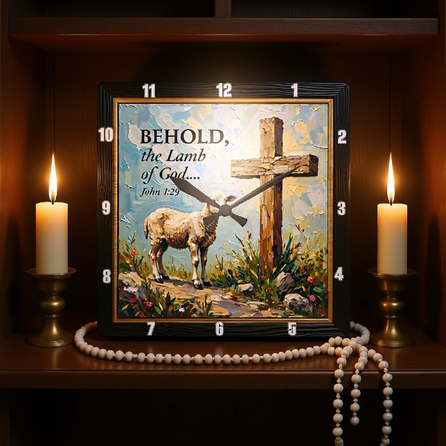 Horloge Carrée Divine Grace: John 1:29 Time (Créateur téléchargé)