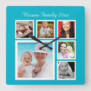 Horloge Carrée DIY Custom Personnalized Photo Collage Matricule