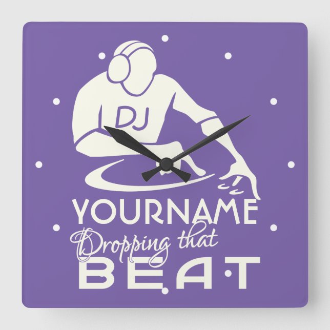 Horloge Carrée DJ custom color & monogram wall clock (Recto)