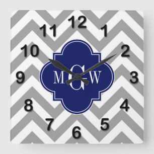 Horloge Carrée Dk Grey Lg Chevron Navy Quatrefoil 3 Monogramme