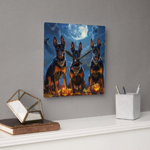 Horloge Carrée Doberman Halloween Éffrayant