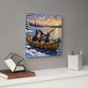 Horloge Carrée Doberman Pinscher Noël Bateau Fêtes