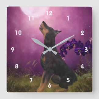 Horloge Carrée Doberman Pinscher Qui Regarde L'Art Animal De La L