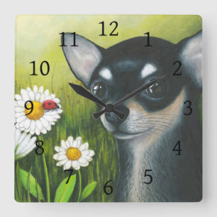 Horloge Carrée Dog 79 black Chihuahua Ladybug