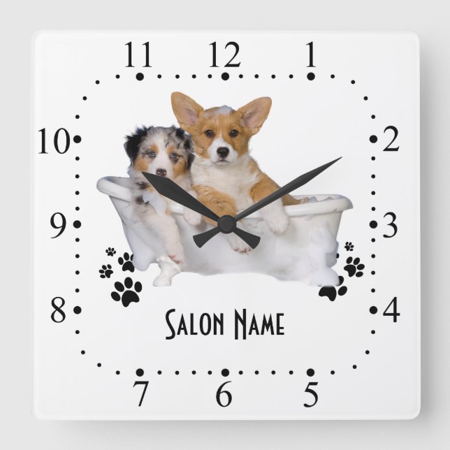 Horloge Carrée Dog grooming  Wall Clock (Recto)