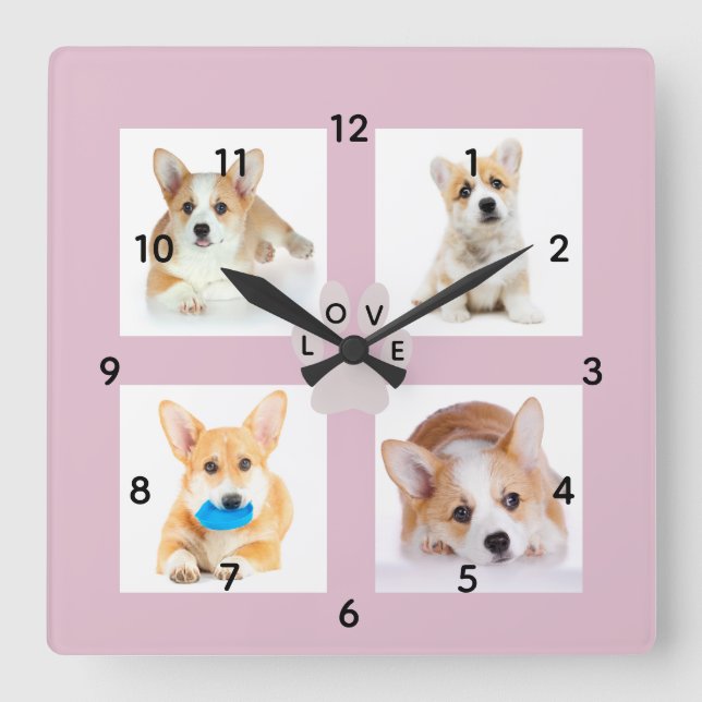 Horloge Carrée Dog Photo & Paw Print College Acrylique Wall Clock (Recto)