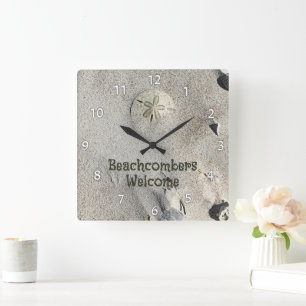 Horloge Carrée Dollar de Sable sur Plage Personnalisé