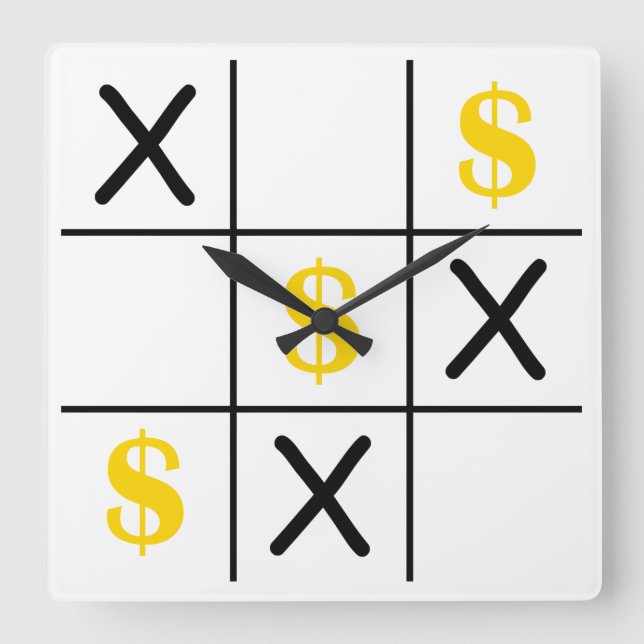 Horloge Carrée Dollar Tic Tac Toe (Recto)