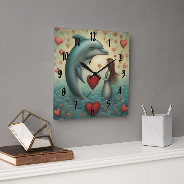 Horloge Carrée Dolphin Love 1 (Bureau)