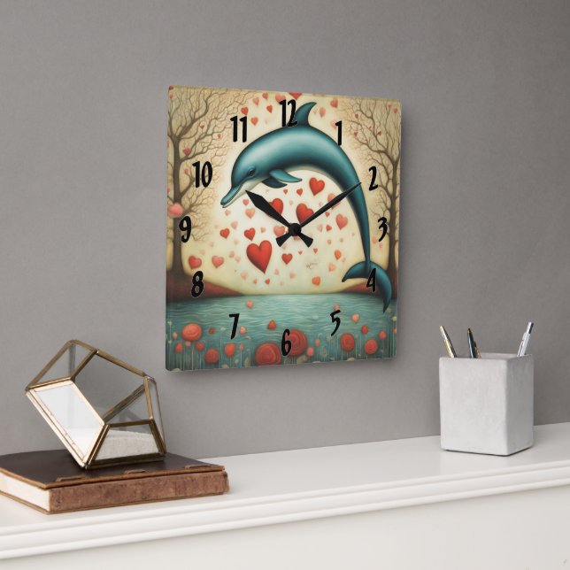 Horloge Carrée Dolphin Love 3 (Bureau)