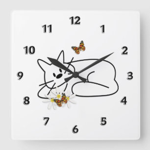 Horloge Carrée Doodle cat