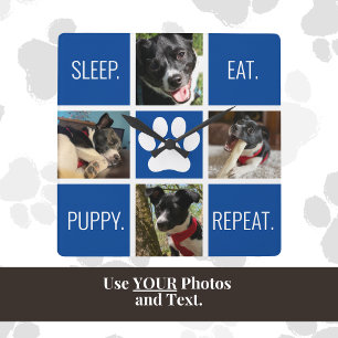 Horloge Carrée Dormir de chien mignon Mangez Répétez la modernité