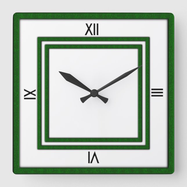 Horloge Carrée Double cadre de vert 4 chiffres noirs (Recto)