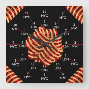 Horloge Carrée Double Timezone NYC Londres Royaume-Uni CricketDia