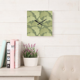 Horloge Carrée Douce Ginkgo Botanique Rêve Vert 1