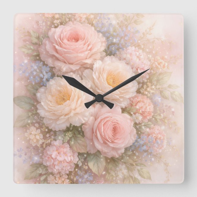 Horloge Carrée Douces rêves de floraison  (Recto)