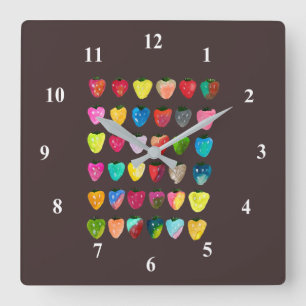 Horloge Carrée Douceur fraise mignonne aquarelle de fruit mignon