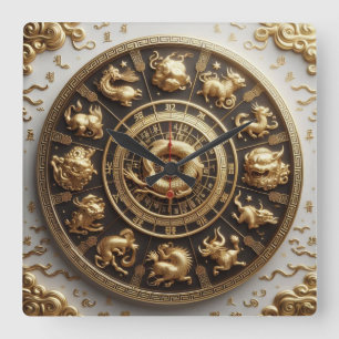 Horloge Carrée Douze Branches De Terre 03X ~ Zodiaque Chinois