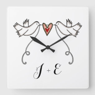 Horloge Carrée Doves blanches personnalisées Mariage Cadeau Acryl