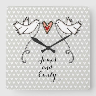 Horloge Carrée Doves blanches personnalisées Mariage Cadeau Acryl