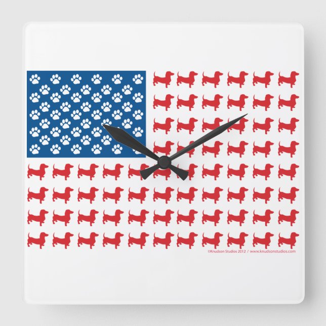 Horloge Carrée Doxie-USA-FLAG-for-Darks (Recto)