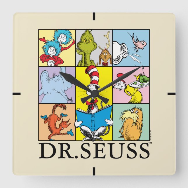Horloge Carrée Dr. Seuss | Histoires Graphiques (Recto)