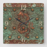 Dragon Asiatique Rusty metal Fantasy Art Clock
