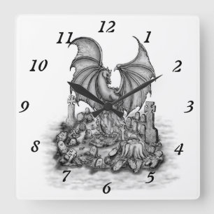 Horloge Carrée Dragon avec Zombie
