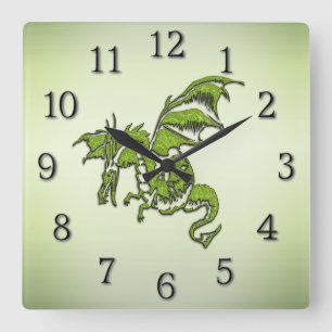 Horloge Carrée Dragon de combat vert